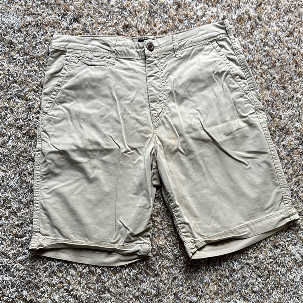 Tan Flat Front Cotton Shorts with Relaxed Fit